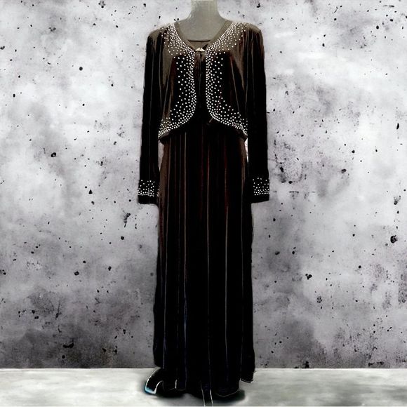 R & M Richards body hugging stretch velvet dress 2 piece Coord set heavy sparkle - Picture 1 of 5